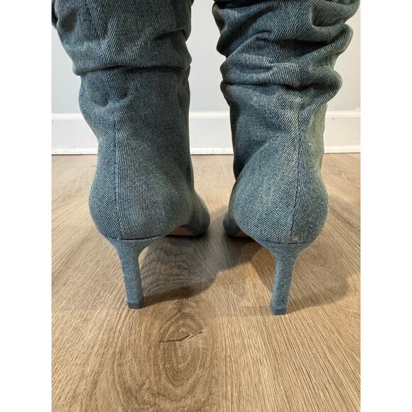 ZARA Slouchy Denim Kitten Heel Boots Size 8.5 – Pointed Toe Mid-Calf Booties - Picture 6 of 10